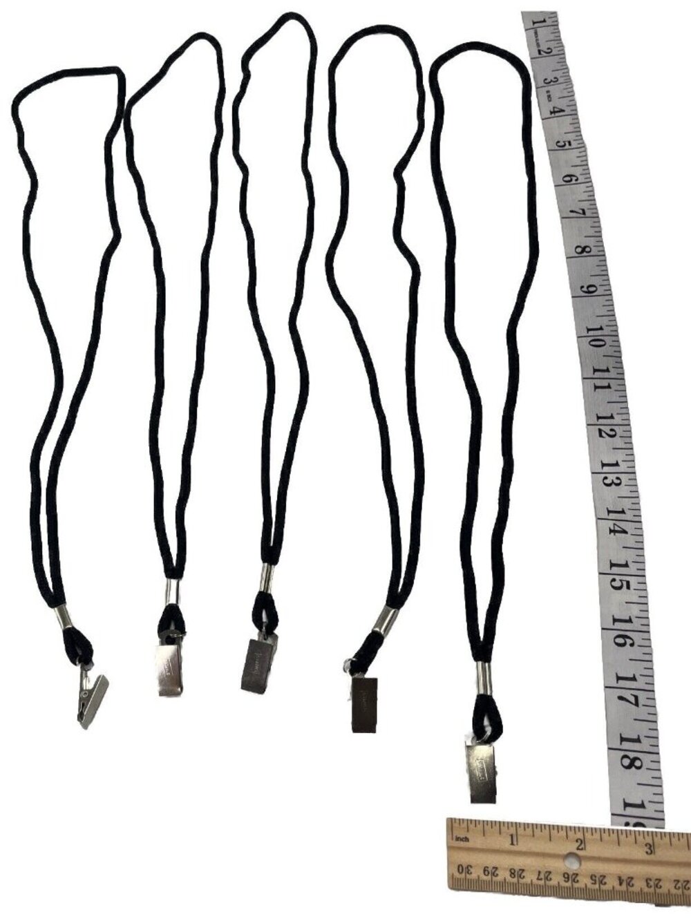 Set Of 5 Black Lanyards With Metal Clips